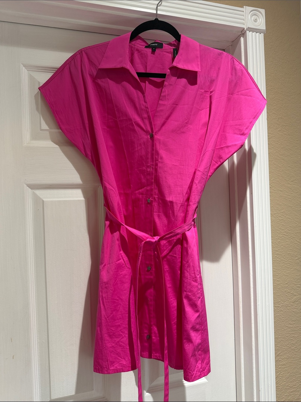 Theory Bright Pink Shirt Dress with Tie Belt